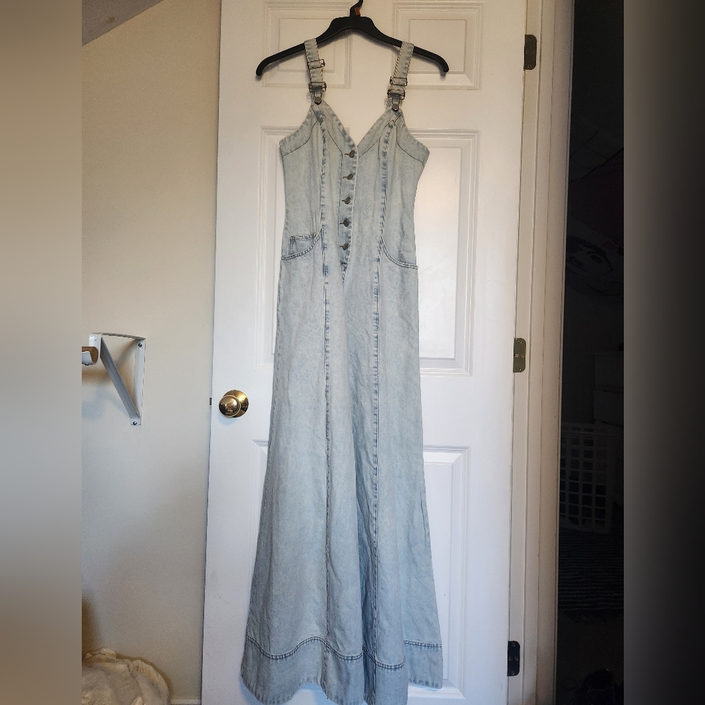 Denim bell bottom jumpsuit